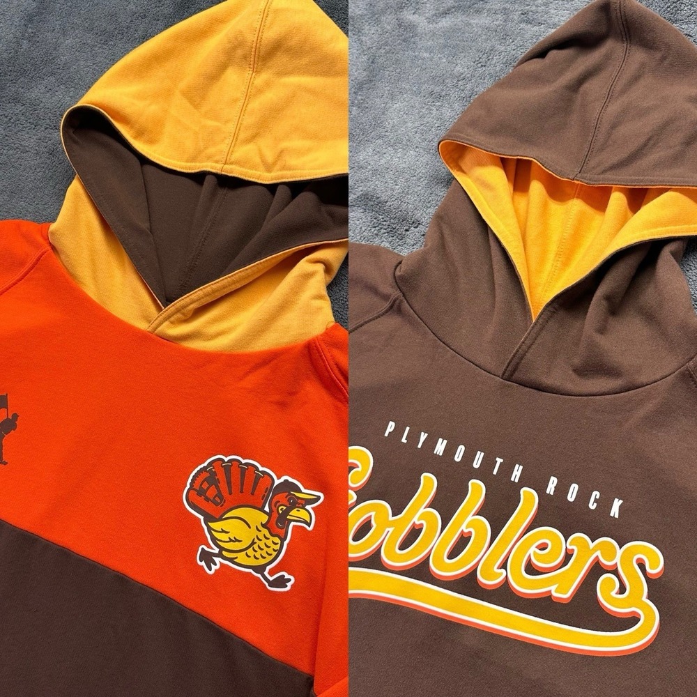 Baseballism Reversible Hoodie Mens XL Brown Orange Plymouth Rock Gobblers Turkey